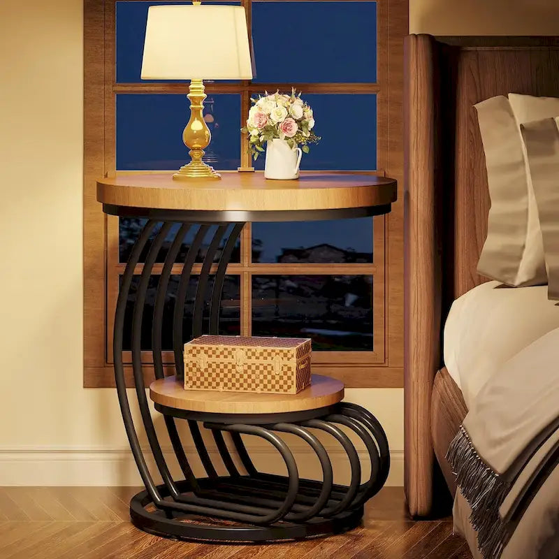 Table d’appoint à 2 niveaux en faux marbre avec étagère de rangement