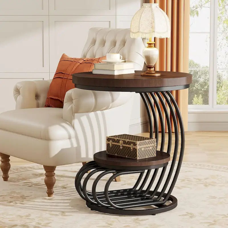 Table d’appoint à 2 niveaux en faux marbre avec étagère de rangement