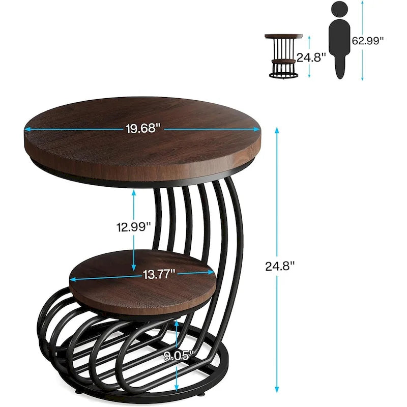 Table d’appoint à 2 niveaux en faux marbre avec étagère de rangement
