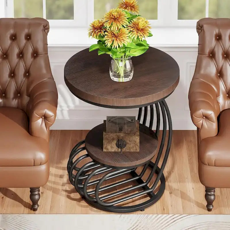 Table d’appoint à 2 niveaux en faux marbre avec étagère de rangement