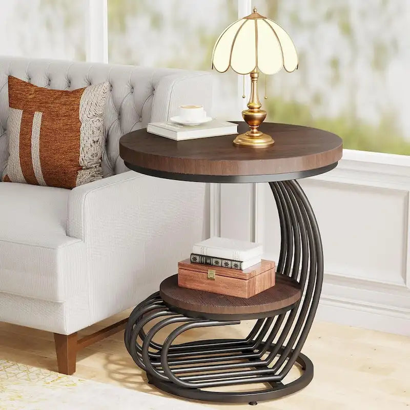 Table d’appoint à 2 niveaux en faux marbre avec étagère de rangement