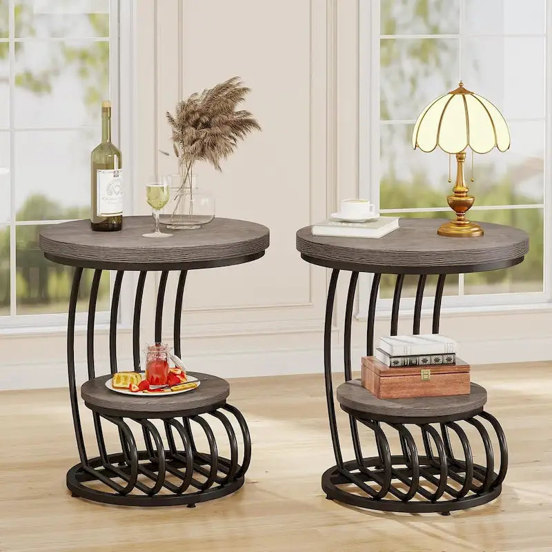 Table d’appoint à 2 niveaux en faux marbre avec étagère de rangement