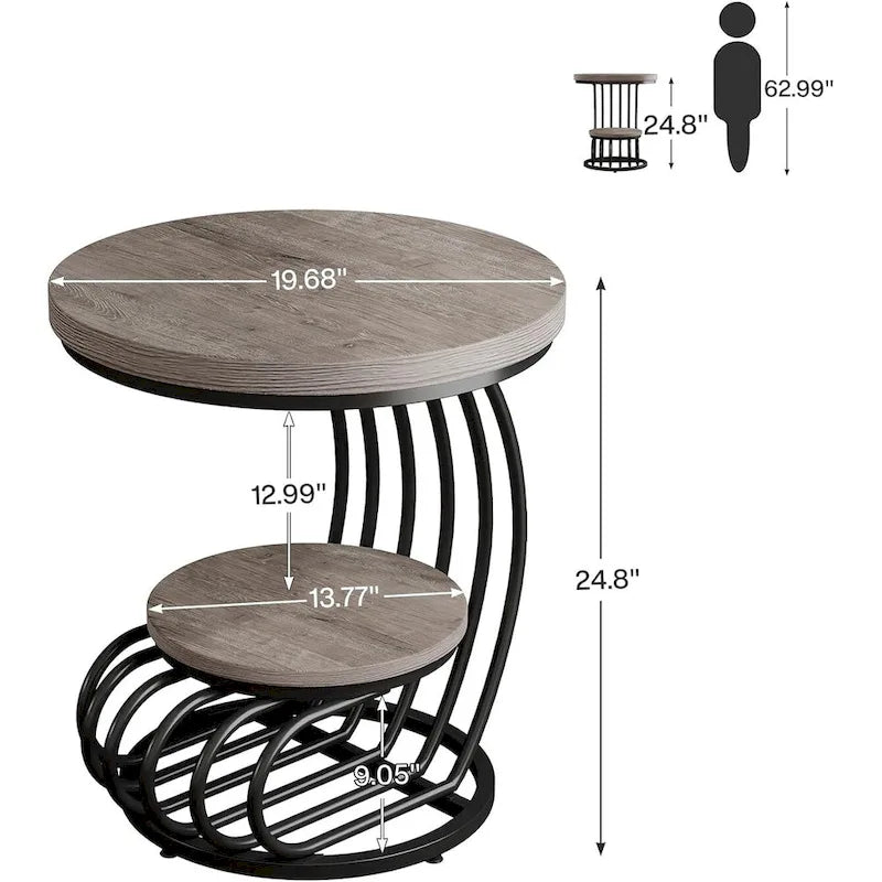 Table d’appoint à 2 niveaux en faux marbre avec étagère de rangement