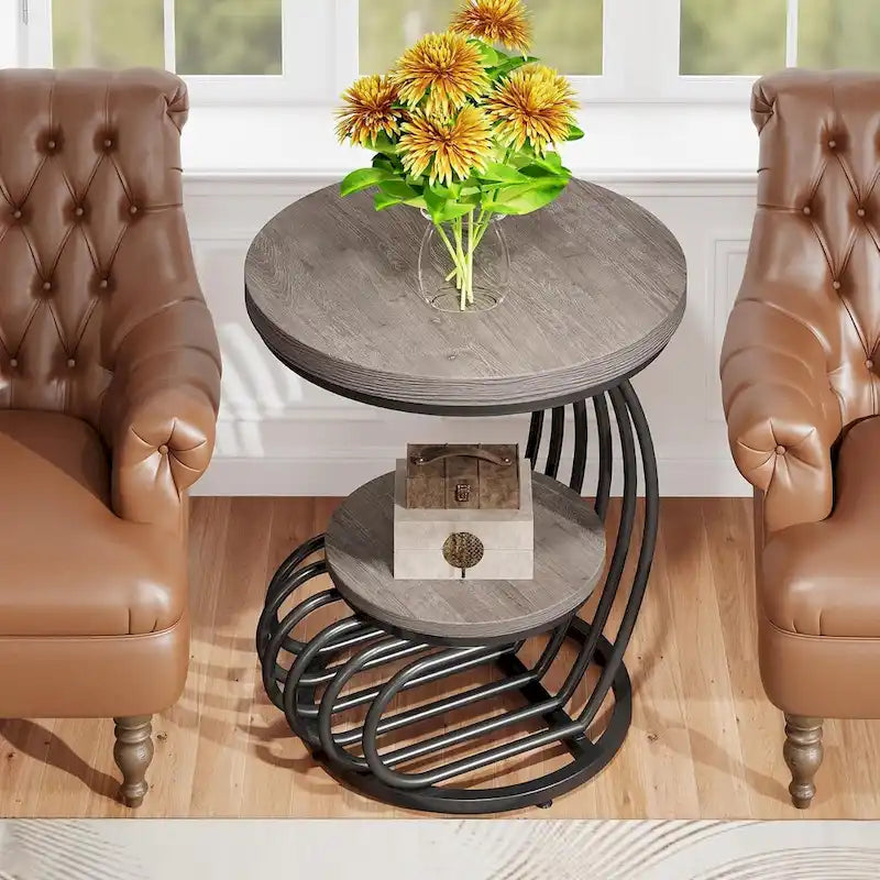 Table d’appoint à 2 niveaux en faux marbre avec étagère de rangement