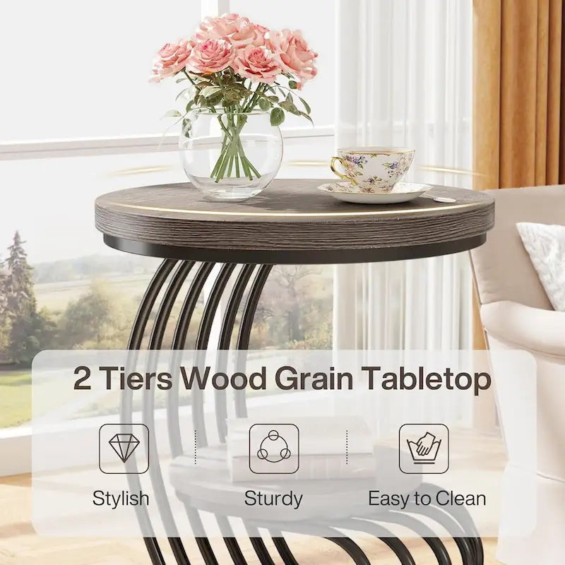 Table d’appoint à 2 niveaux en faux marbre avec étagère de rangement