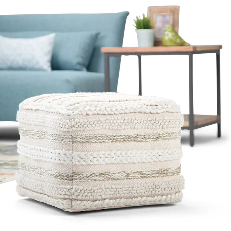 Pouf carré bohème à motif tissé sur métier à tisser
