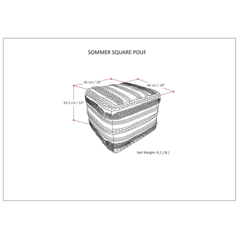 Pouf carré bohème à motif tissé sur métier à tisser