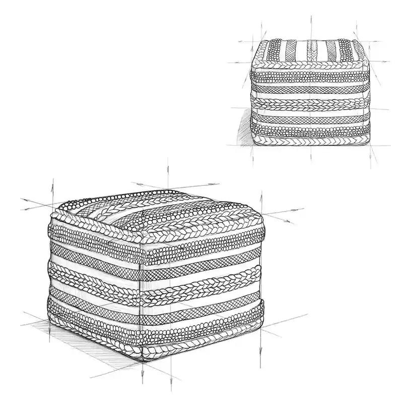 Pouf carré bohème à motif tissé sur métier à tisser