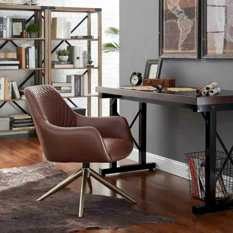 Sillón decorativo giratorio de cuero sintético con brazos