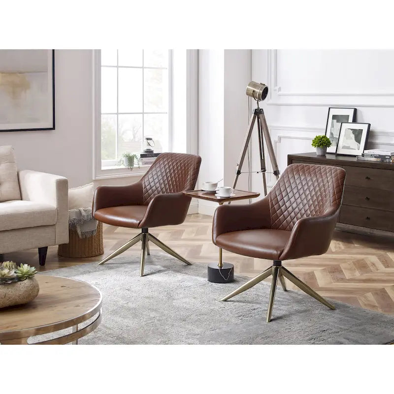 Sillón decorativo giratorio de cuero sintético con brazos