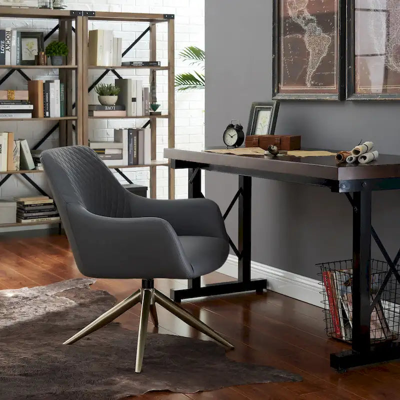 Sillón decorativo giratorio de cuero sintético con brazos