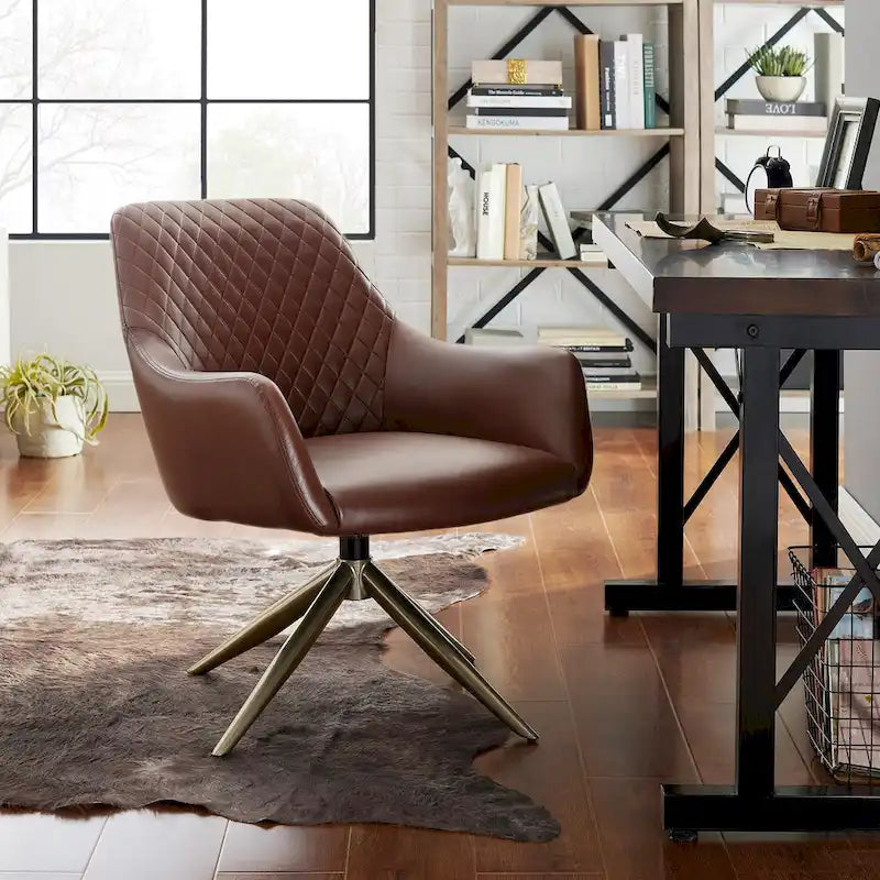 Sillón decorativo giratorio de cuero sintético con brazos