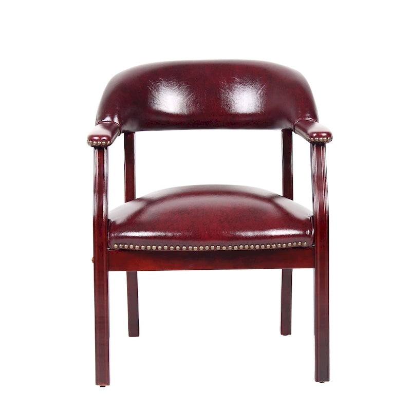 Fauteuil de conférence traditionnel en cuir, fauteuil rembourré bordeaux avec clous décoratifs