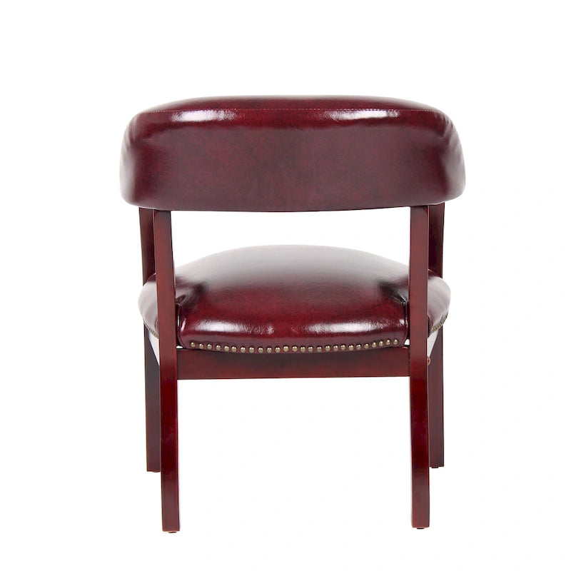 Fauteuil de conférence traditionnel en cuir, fauteuil rembourré bordeaux avec clous décoratifs