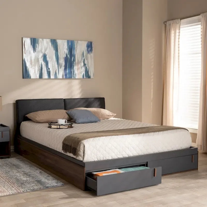 Lit plateforme contemporain grand format avec rangement