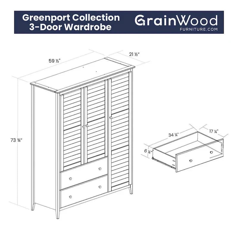 Armoire à 3 portes en bois massif