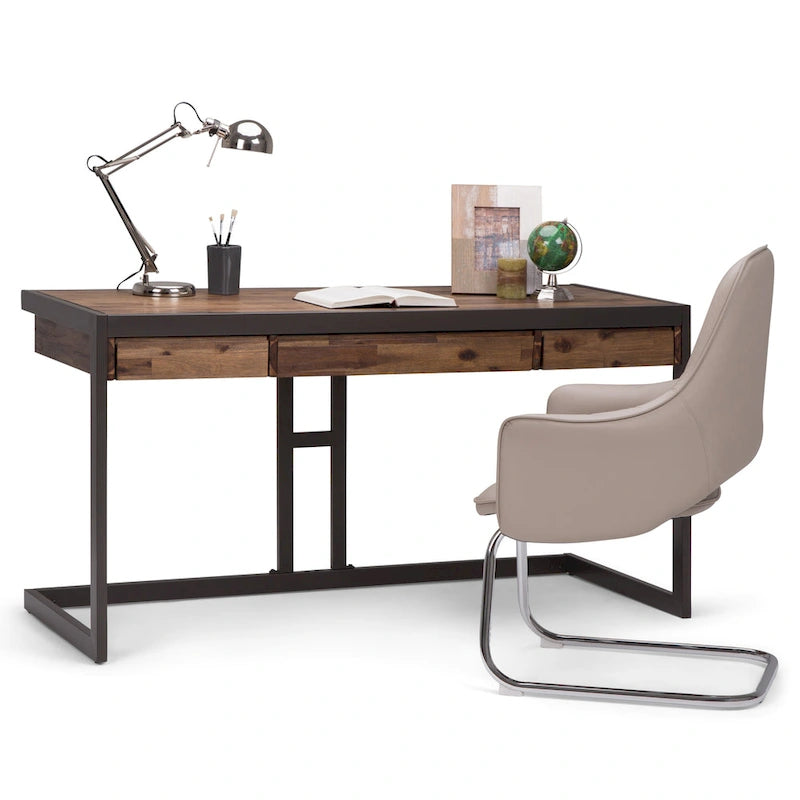 Escritorio industrial de oficina de madera maciza de acacia