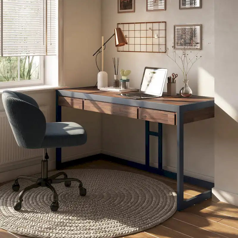 Escritorio industrial de oficina de madera maciza de acacia