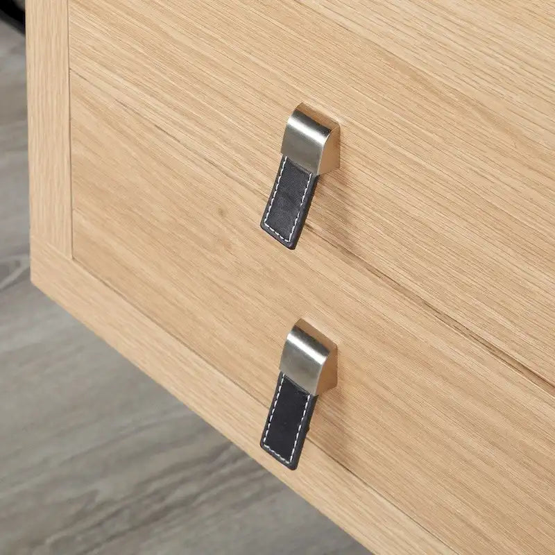 Escritorio industrial de madera, mesa para computadora de oficina en casa con cajones y estructura metálica en X