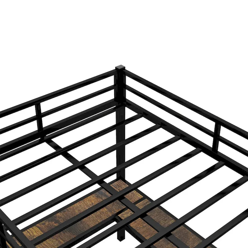 Cama alta completamente metálica con escritorio y estantes, cama alta con escalera y barandillas, estructura de cama alta para dormitorio, negra