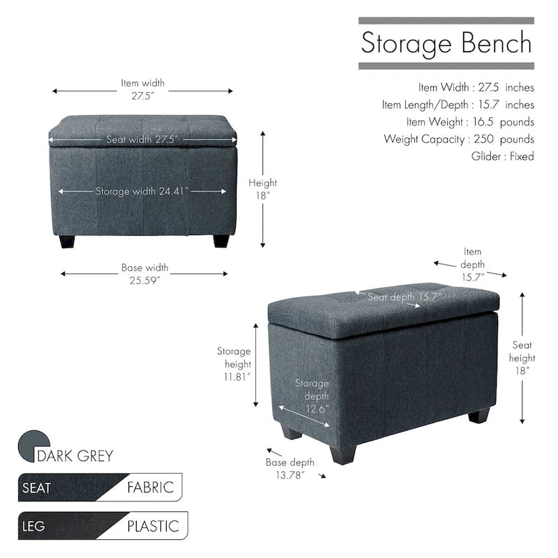 Banc de rangement en tissu avec couvercle rabattable