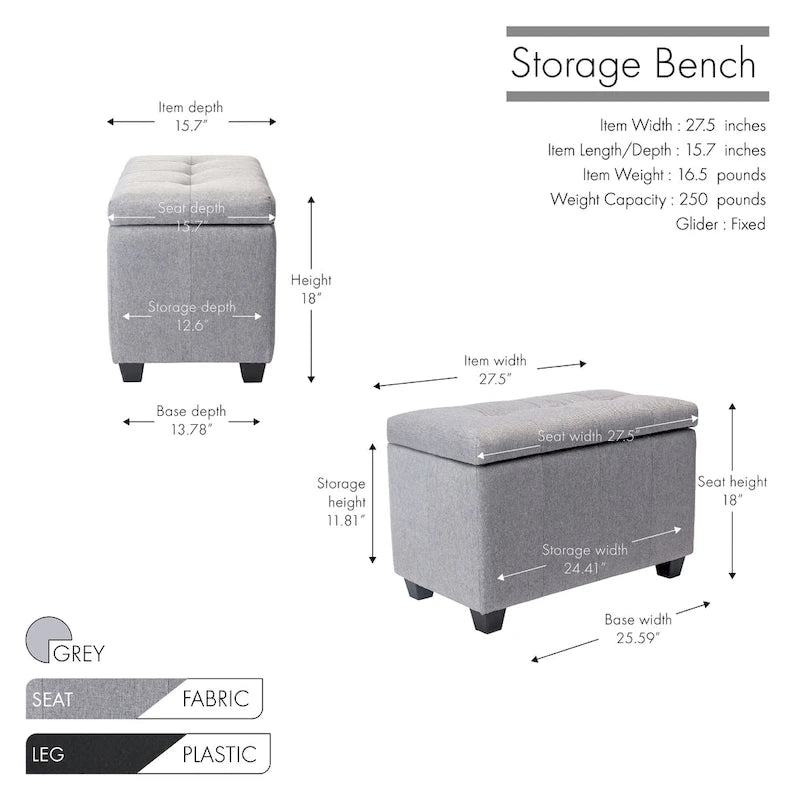 Banc de rangement en tissu avec couvercle rabattable