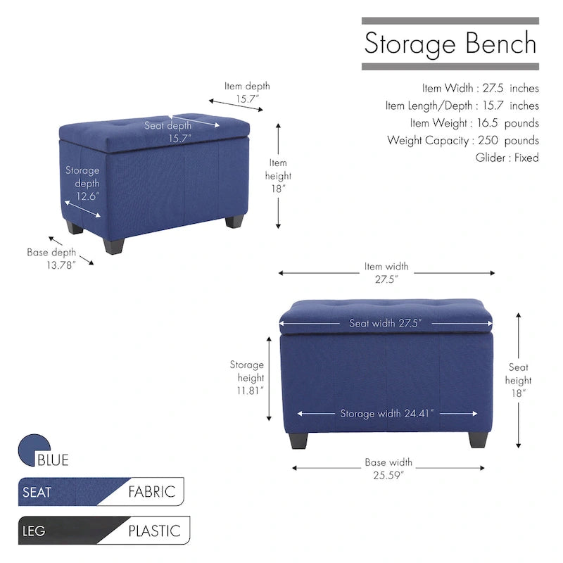 Banc de rangement en tissu avec couvercle rabattable