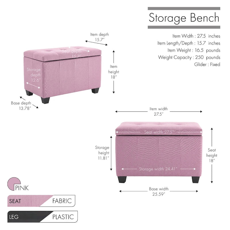 Banc de rangement en tissu avec couvercle rabattable