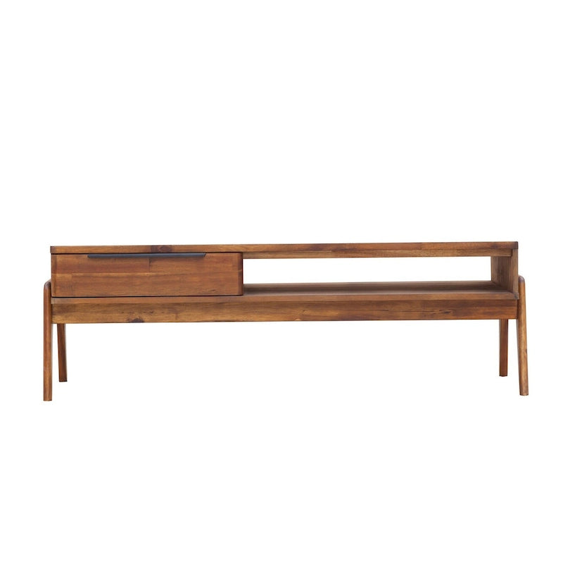 Mesa de centro de madera de estilo moderno de mediados de siglo, rectangular, con cajón y estante abierto