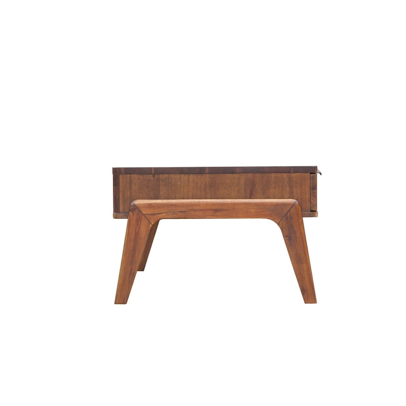 Mesa de centro de madera de estilo moderno de mediados de siglo, rectangular, con cajón y estante abierto