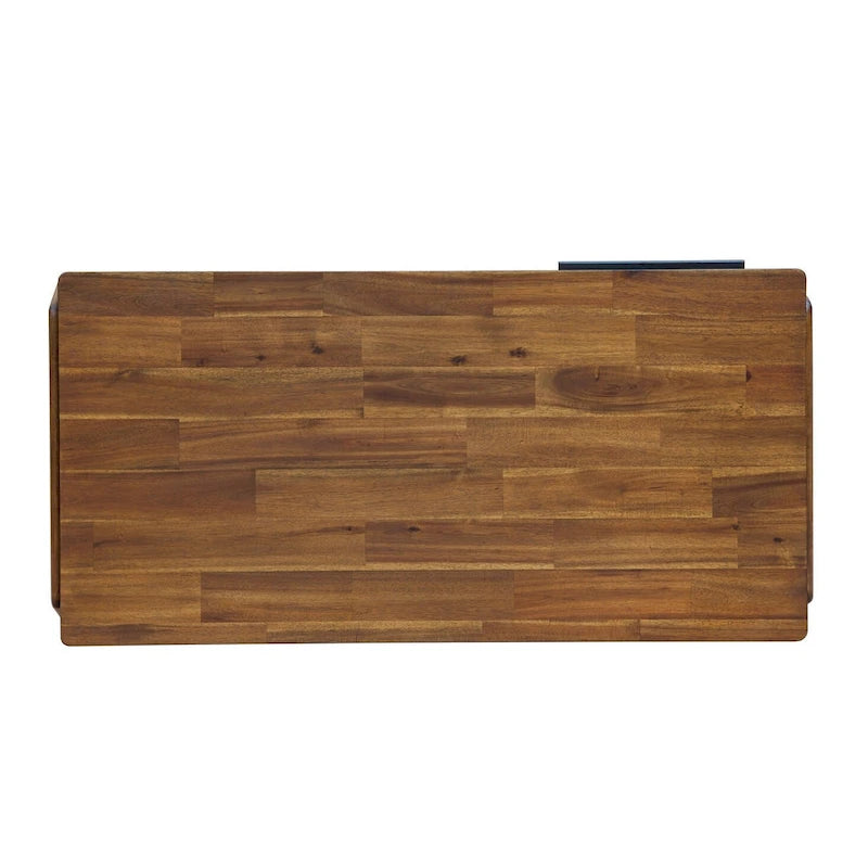 Mesa de centro de madera de estilo moderno de mediados de siglo, rectangular, con cajón y estante abierto