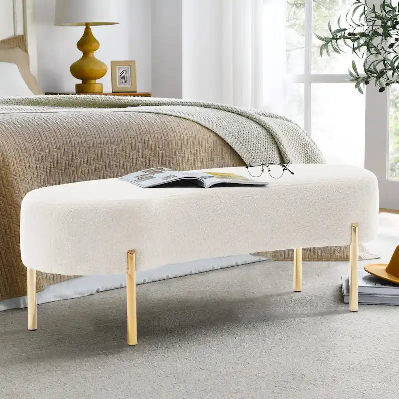 Banc ottoman rembourré, banc d’entrée avec pieds en métal doré pour le salon - 45.7*15.4