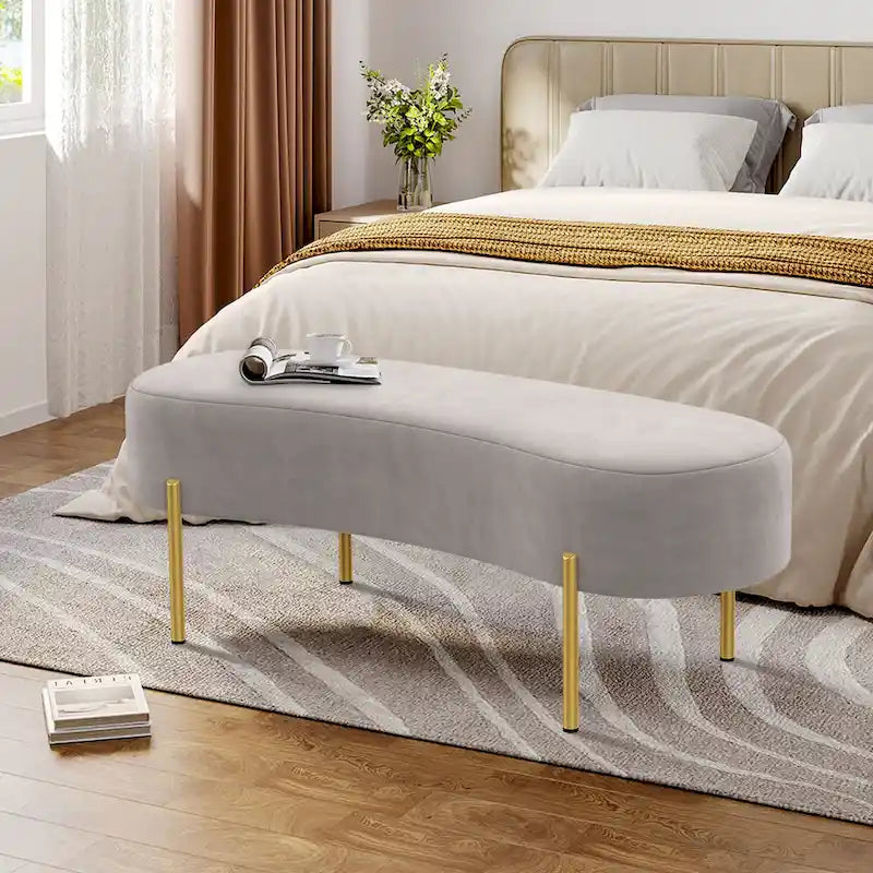 Polsterbank, gepolsterte Bettbank, Eingangsbank mit goldenen Metallbeinen fürs Wohnzimmer - 45.7*15.4