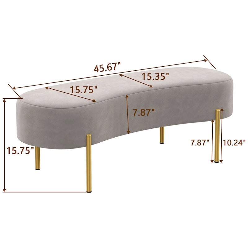 Polsterbank, gepolsterte Bettbank, Eingangsbank mit goldenen Metallbeinen fürs Wohnzimmer - 45.7*15.4