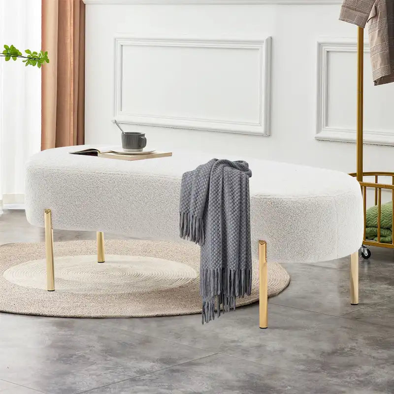Banc ottoman rembourré, banc d’entrée avec pieds en métal doré pour le salon - 45.7*15.4