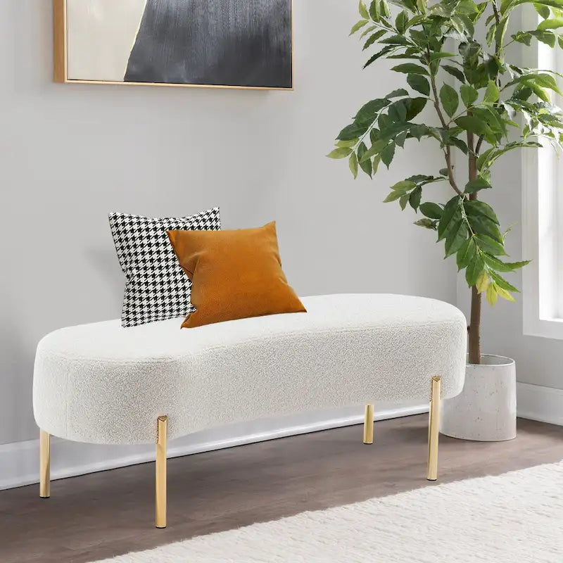 Banc ottoman rembourré, banc d’entrée avec pieds en métal doré pour le salon - 45.7*15.4
