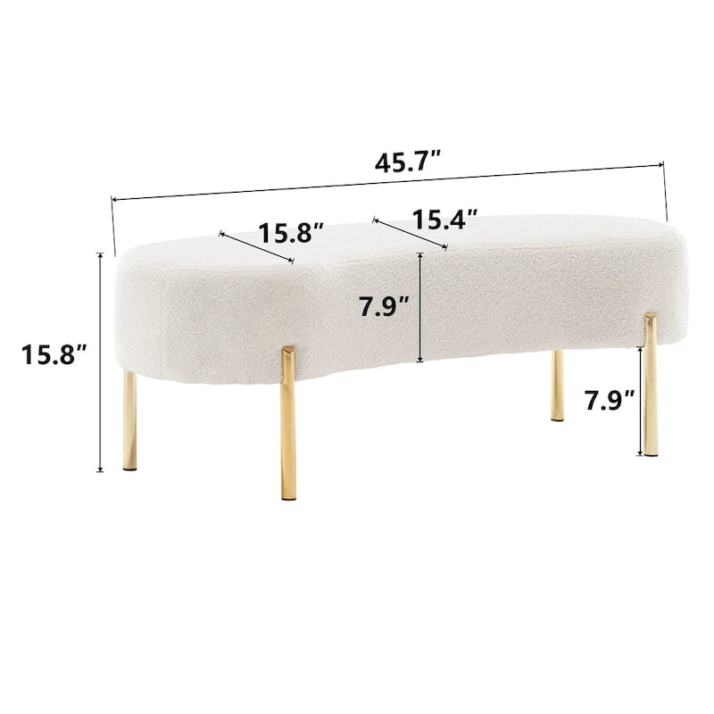 Banc ottoman rembourré, banc d’entrée avec pieds en métal doré pour le salon - 45.7*15.4