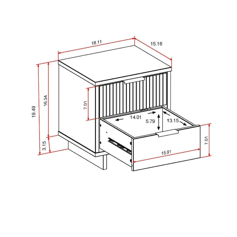 Juego de 2 mesas de noche de madera maciza de estilo moderno de mediados de siglo, modelo Comfort Granville, con 2 cajones