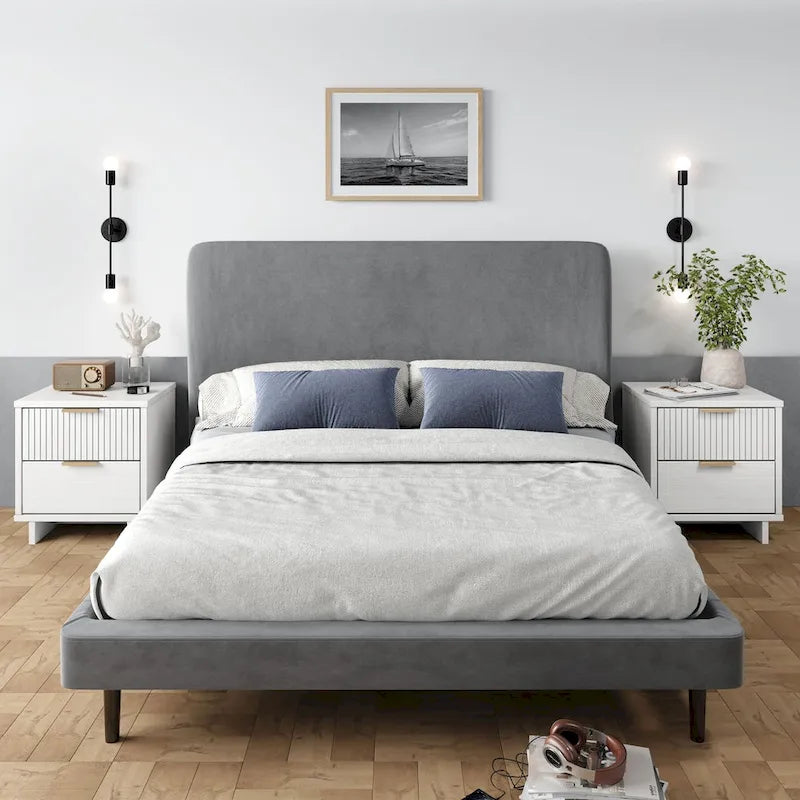 Ensemble de 2 tables de chevet Comfort Granville de style mi-siècle, en bois massif, avec 2 tiroirs
