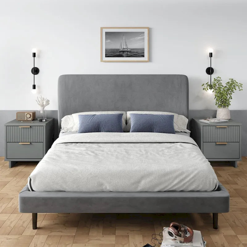 Ensemble de 2 tables de chevet Comfort Granville de style mi-siècle, en bois massif, avec 2 tiroirs