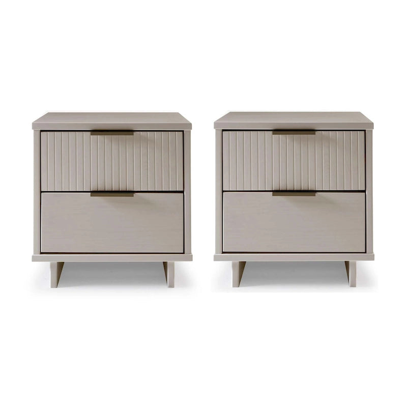 Ensemble de 2 tables de chevet Comfort Granville de style mi-siècle, en bois massif, avec 2 tiroirs