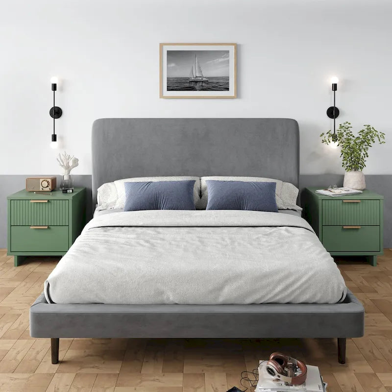 Ensemble de 2 tables de chevet Comfort Granville de style mi-siècle, en bois massif, avec 2 tiroirs