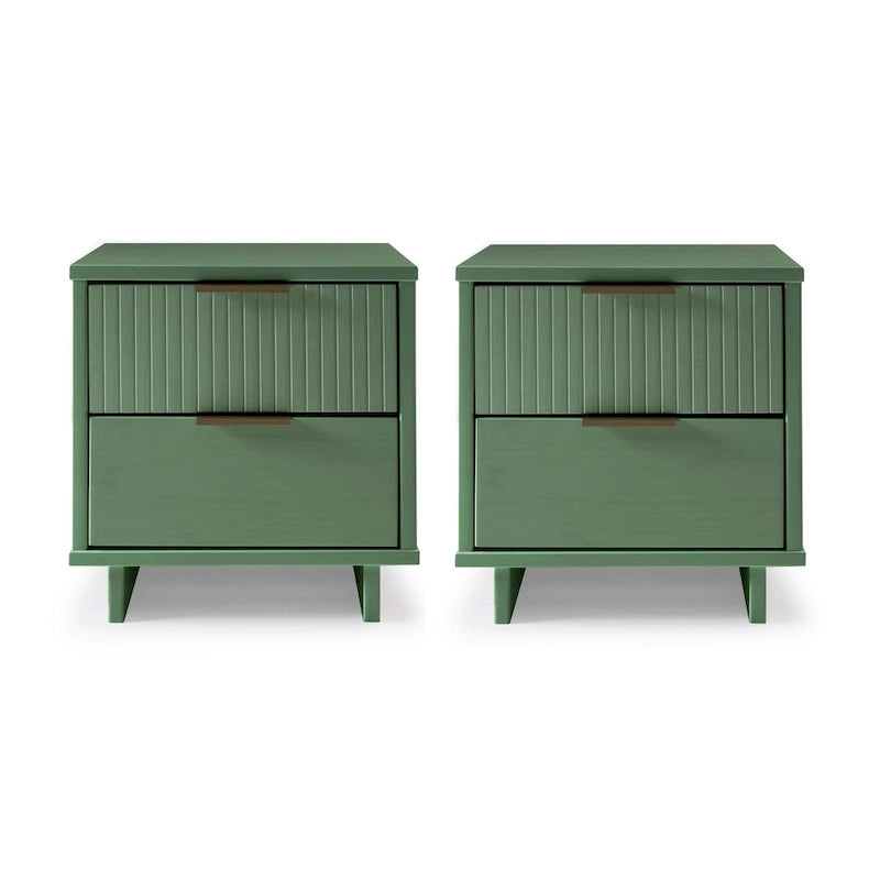 Ensemble de 2 tables de chevet Comfort Granville de style mi-siècle, en bois massif, avec 2 tiroirs