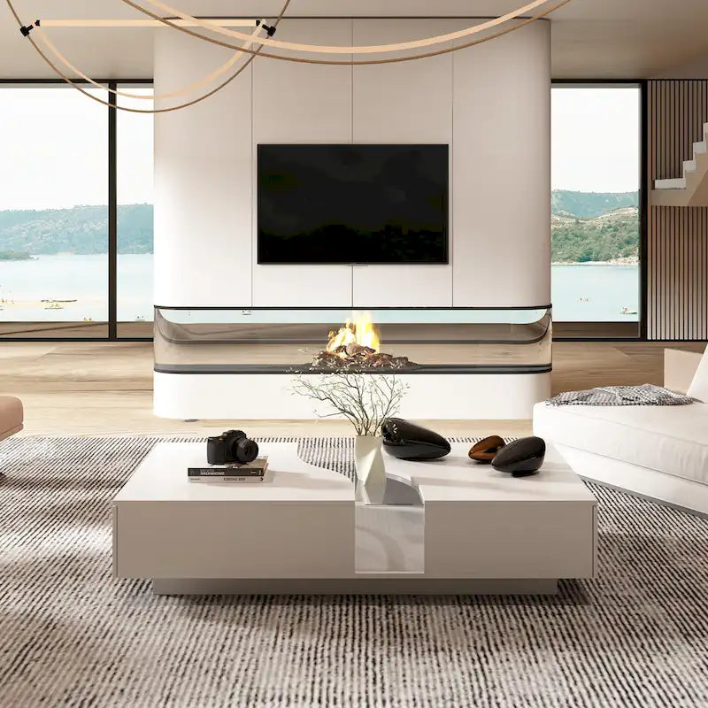 Table basse contemporaine blanche, chef-d’œuvre de rangement, bordure LED multicolore - 55.1W