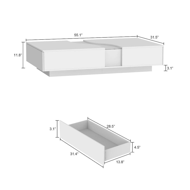 Table basse contemporaine blanche, chef-d’œuvre de rangement, bordure LED multicolore - 55.1W