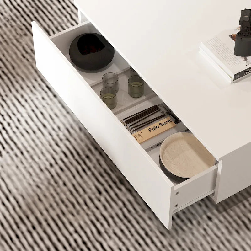 Table basse contemporaine blanche, chef-d’œuvre de rangement, bordure LED multicolore - 55.1W