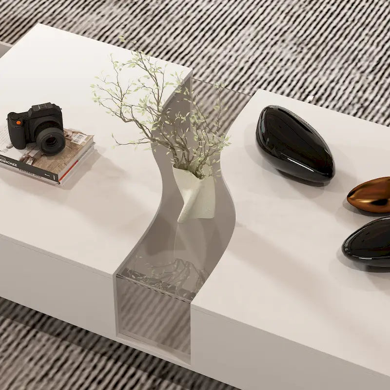 Table basse contemporaine blanche, chef-d’œuvre de rangement, bordure LED multicolore - 55.1W