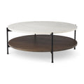 =Mesa de centro redonda de madera maciza con tablero de mármol blanco de dos niveles