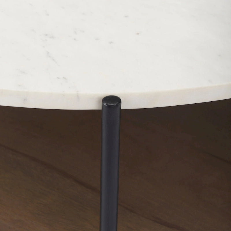 =Mesa de centro redonda de madera maciza con tablero de mármol blanco de dos niveles