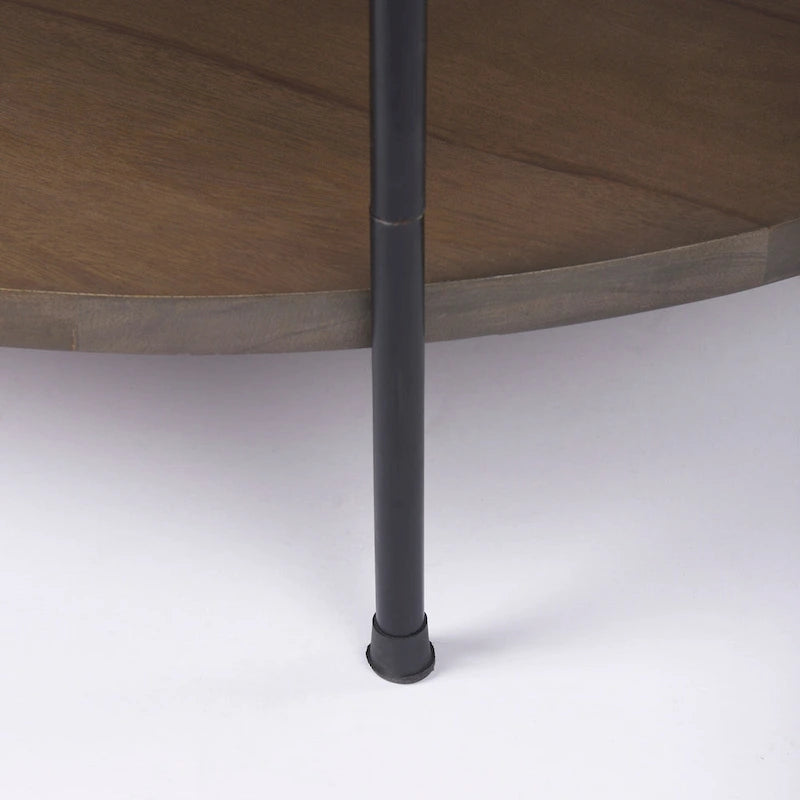 =Mesa de centro redonda de madera maciza con tablero de mármol blanco de dos niveles